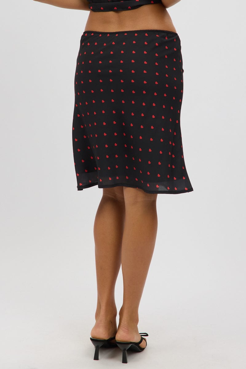Black Polka Dot Picot Trim Midi Skirt Chiffon
