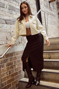 Black Crossover Midaxi Skirt Mid Waisted Pocket