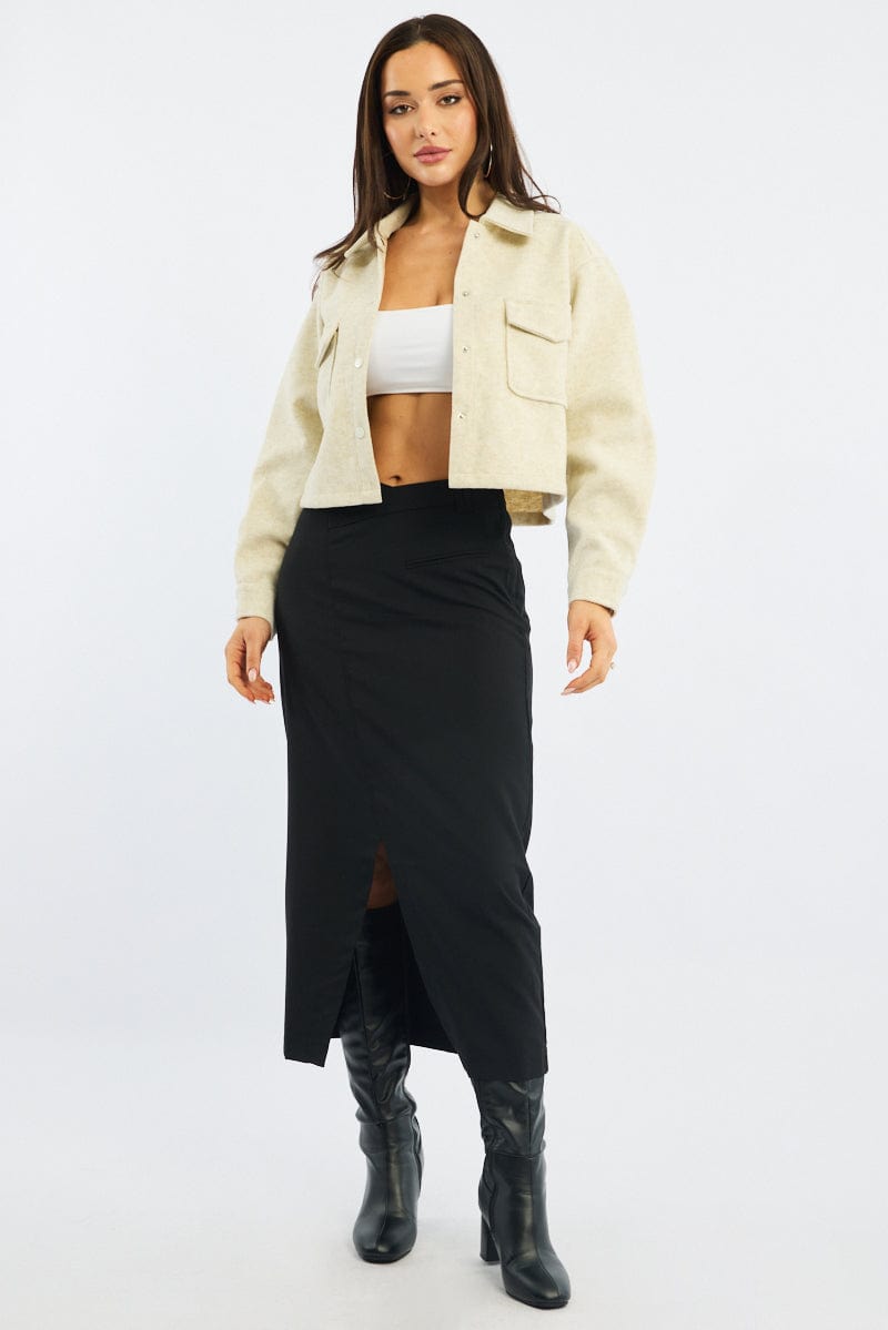 Black Crossover Midaxi Skirt Mid Waisted Pocket