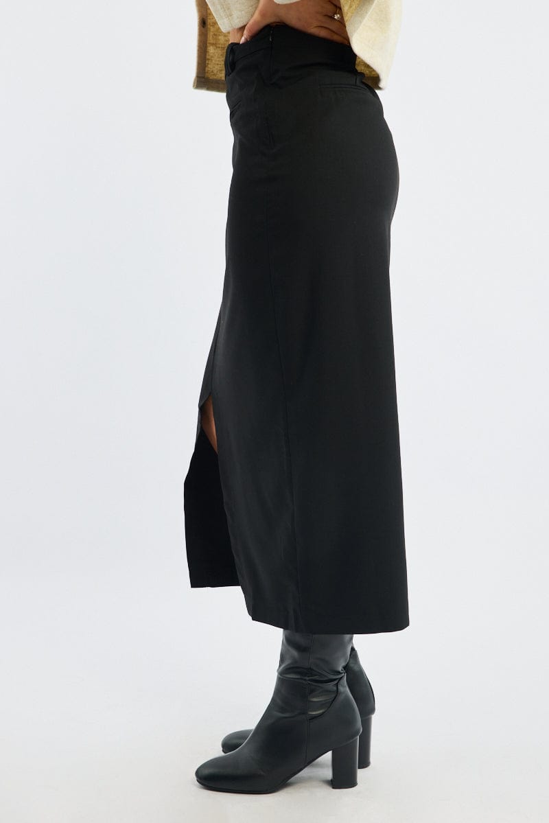 Black Crossover Midaxi Skirt Mid Waisted Pocket