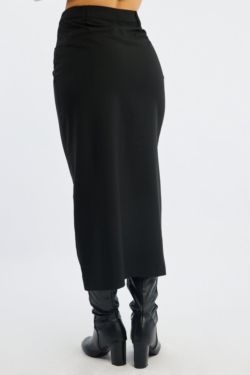 Black Crossover Midaxi Skirt Mid Waisted Pocket