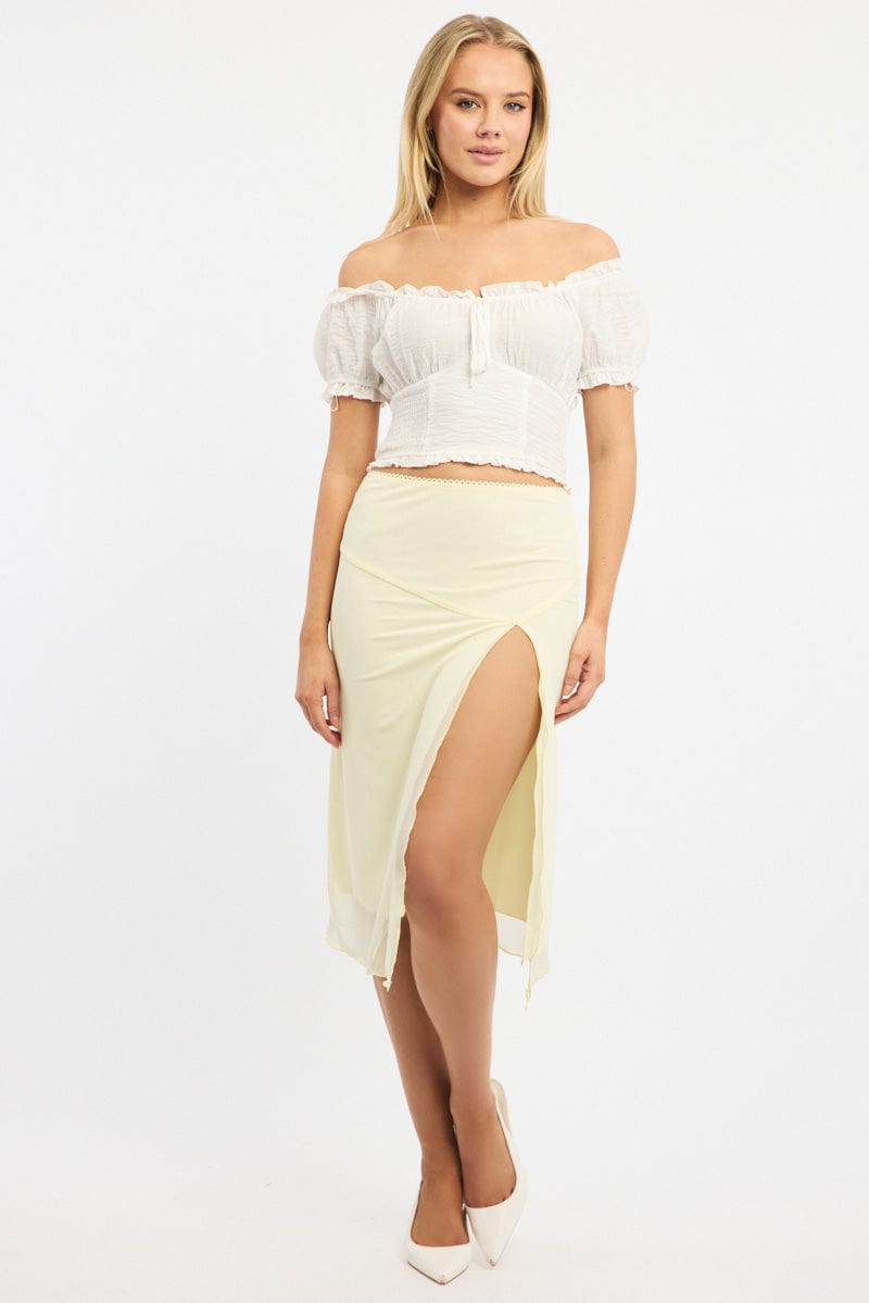 Yellow Asymm Midi Skirt Mesh