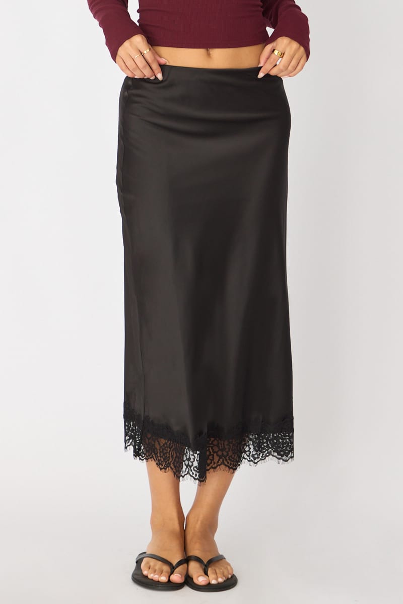 Black Midi Lace Hem Skirt