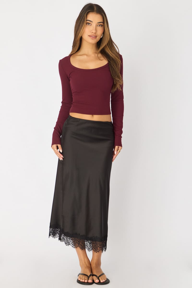 Black Midi Lace Hem Skirt