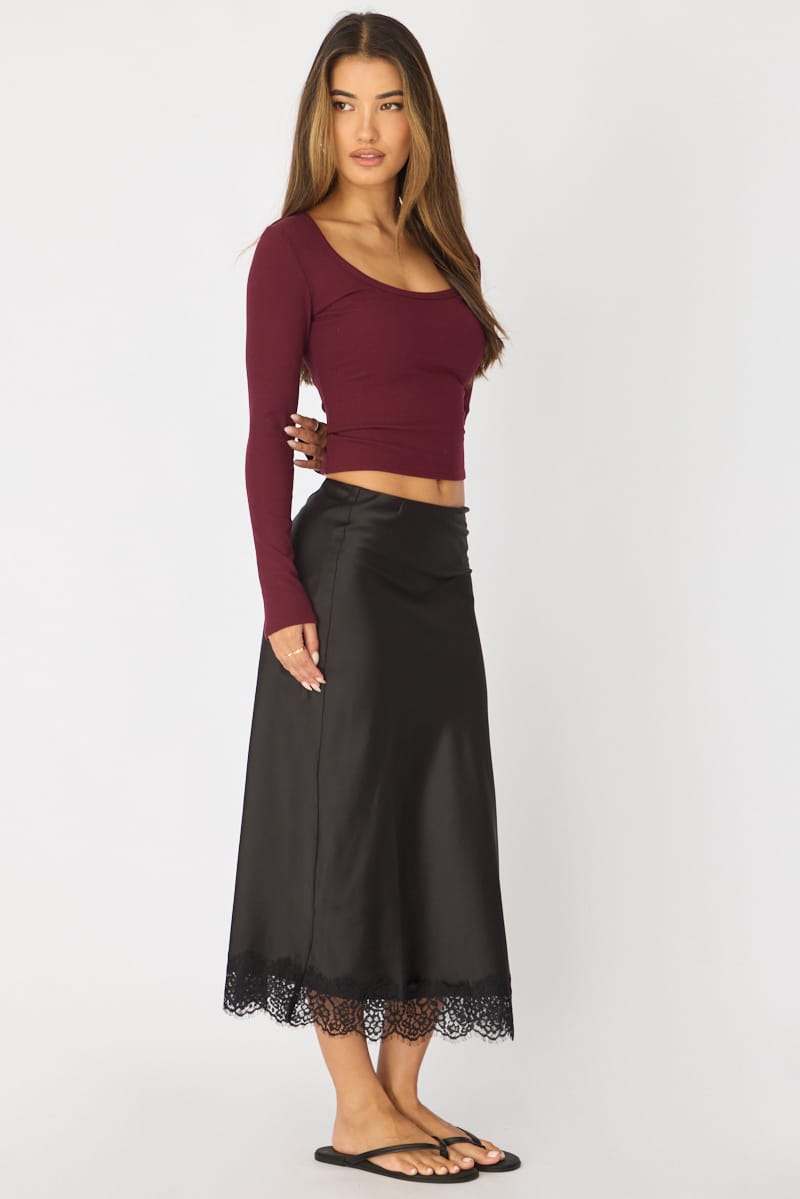Black Midi Lace Hem Skirt
