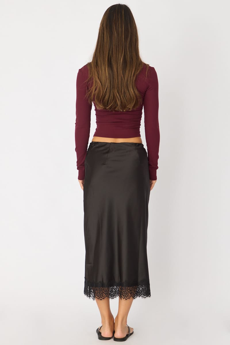 Black Midi Lace Hem Skirt