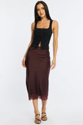 Brown Midi Lace Hem Skirt