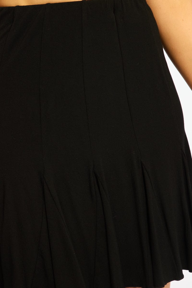 Black Midi Skirt Elastic Waist Knee Length Brushed