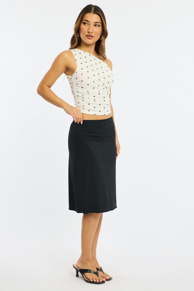 Black Midi Skirt Mid Rise Lined