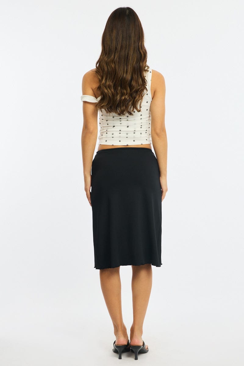 Black Midi Skirt Mid Rise Lined