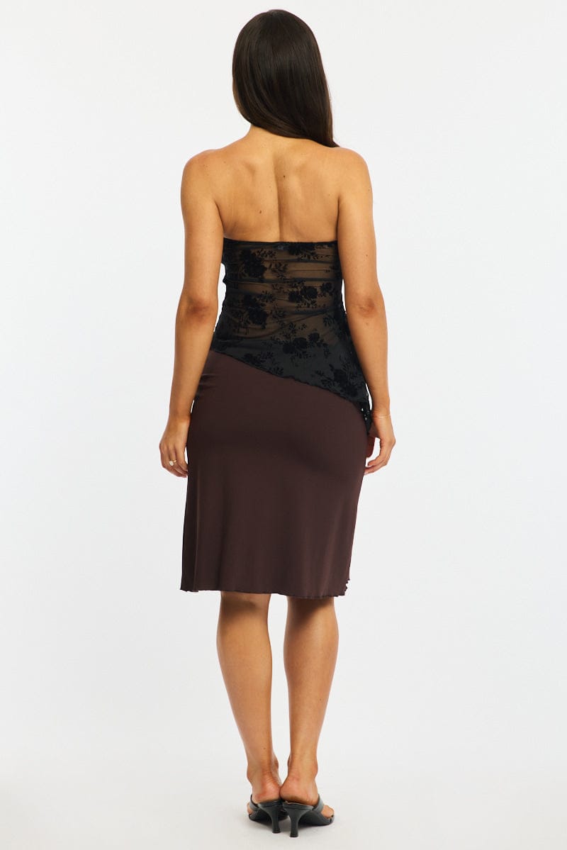 Brown Midi Skirt Mid Rise Lined