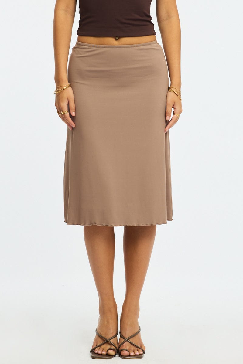 Brown Midi Skirt Mid Rise Lined