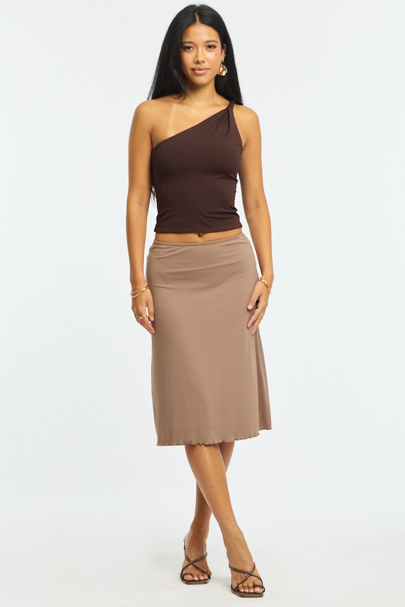 Brown Midi Skirt Mid Rise Lined