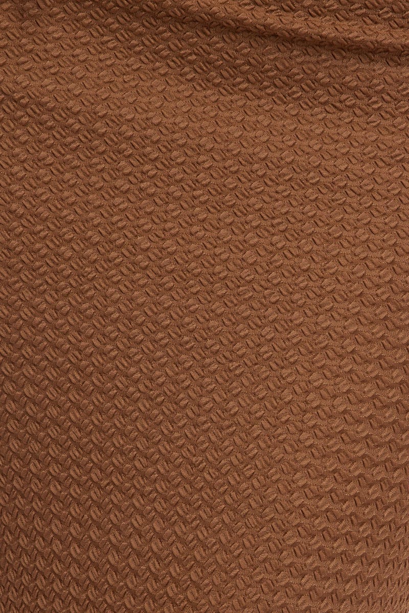 Brown Midi Skirt High Rise Textured Jersey