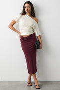 Red Midi Skirt Twisted Waist Double Layer