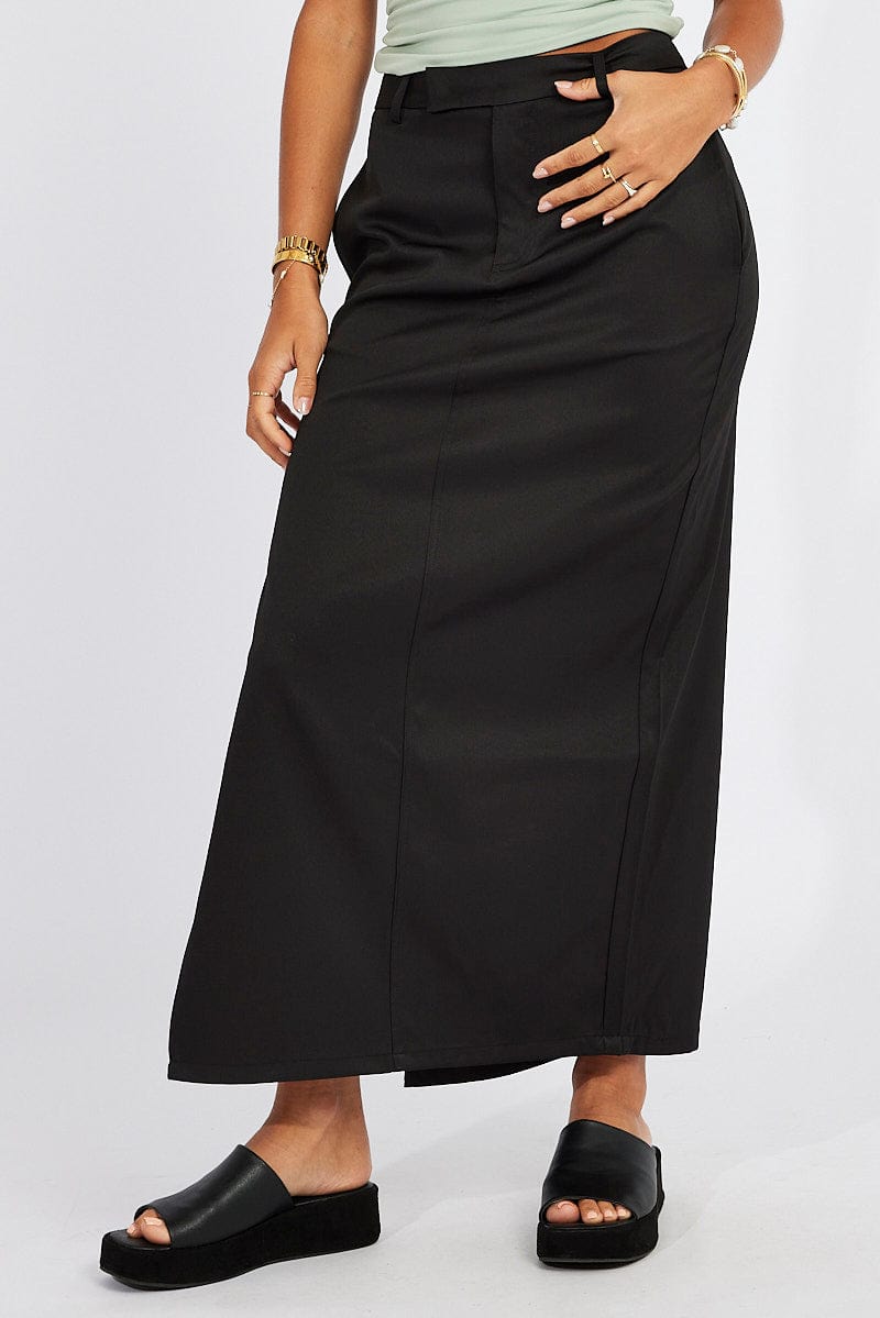 Black Mid Skirt Side Split High Rise