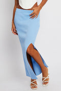 Blue Knit Skirt Front Split High Rise