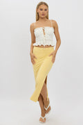 Yellow Midaxi Skirt High Rise Supersoft Picot Trim
