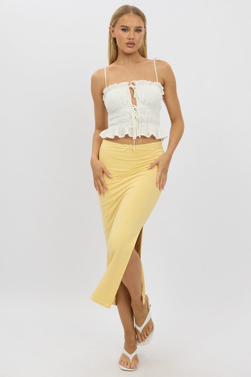Yellow Midaxi Skirt High Rise Supersoft Picot Trim