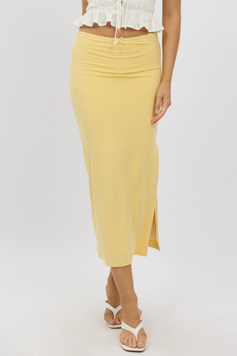 Yellow Midaxi Skirt High Rise Supersoft Picot Trim