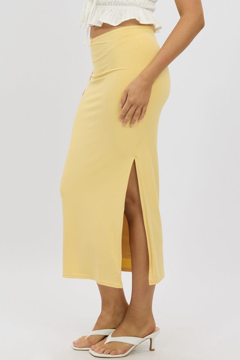 Yellow Midaxi Skirt High Rise Supersoft Picot Trim