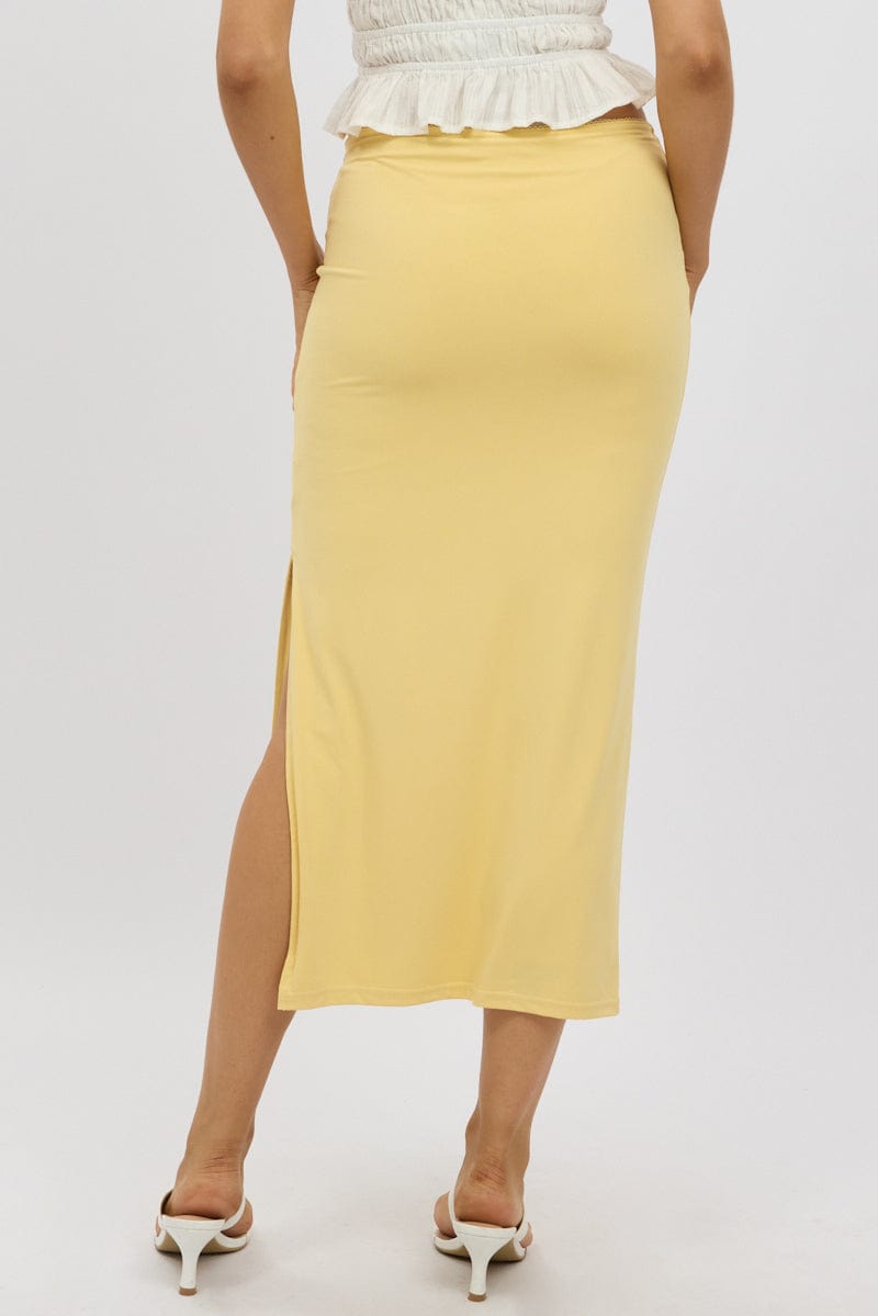Yellow Midaxi Skirt High Rise Supersoft Picot Trim