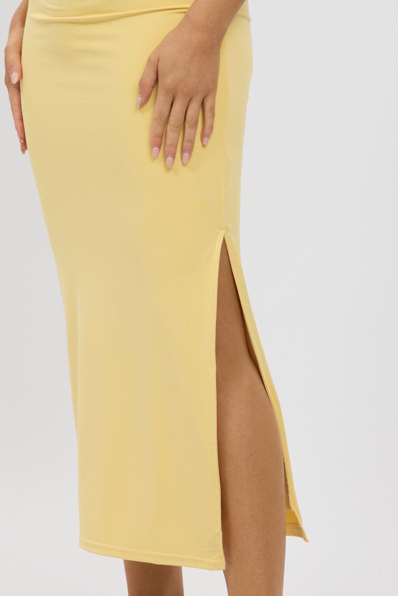 Yellow Midaxi Skirt High Rise Supersoft Picot Trim