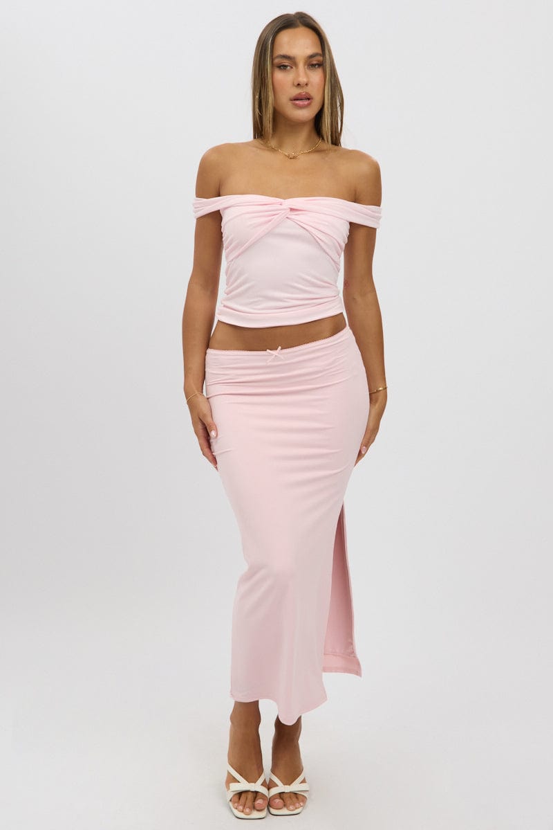 Pink Midaxi Skirt High Rise Supersoft Picot Trim