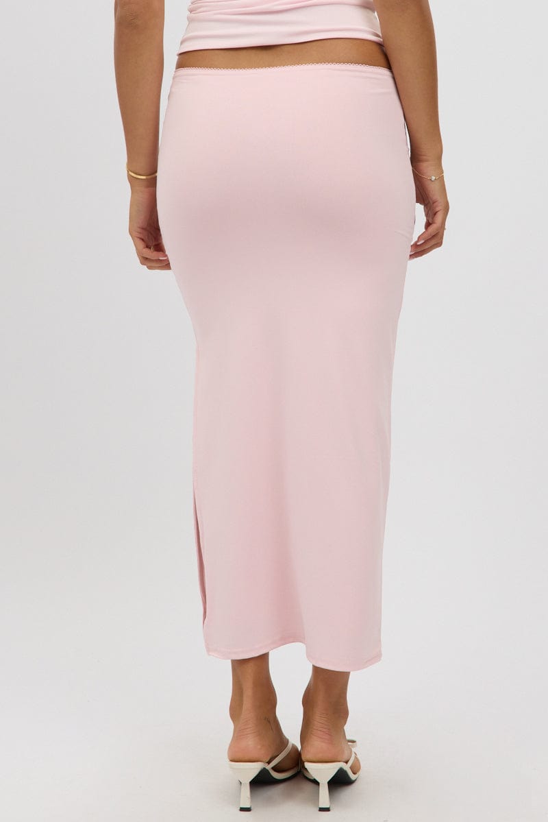 Pink Midaxi Skirt High Rise Supersoft Picot Trim