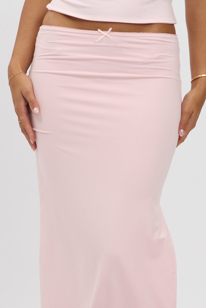 Pink Midaxi Skirt High Rise Supersoft Picot Trim