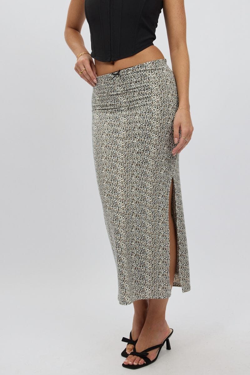 Brown Animal Print Midaxi Skirt High Rise Supersoft