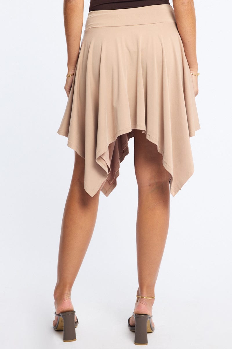 Beige Midi Scarf Skirt Handkerchief Hem Modal Blend
