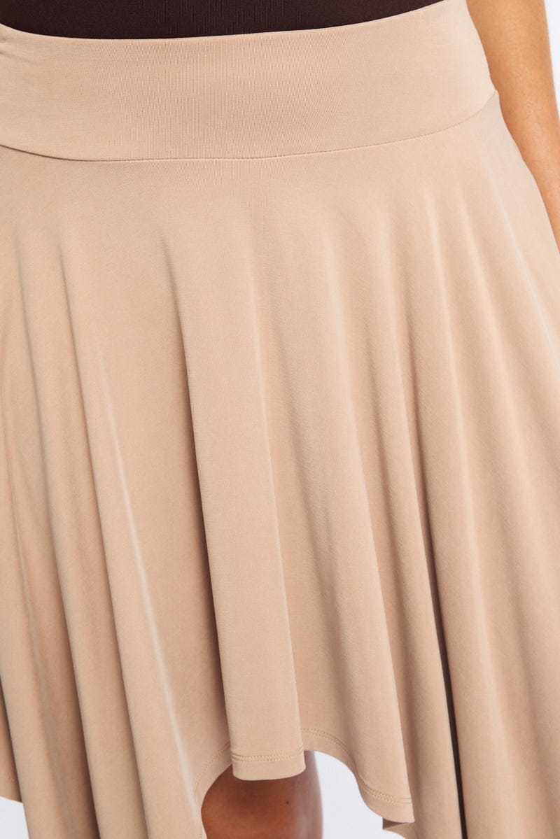 Beige Midi Scarf Skirt Handkerchief Hem Modal Blend