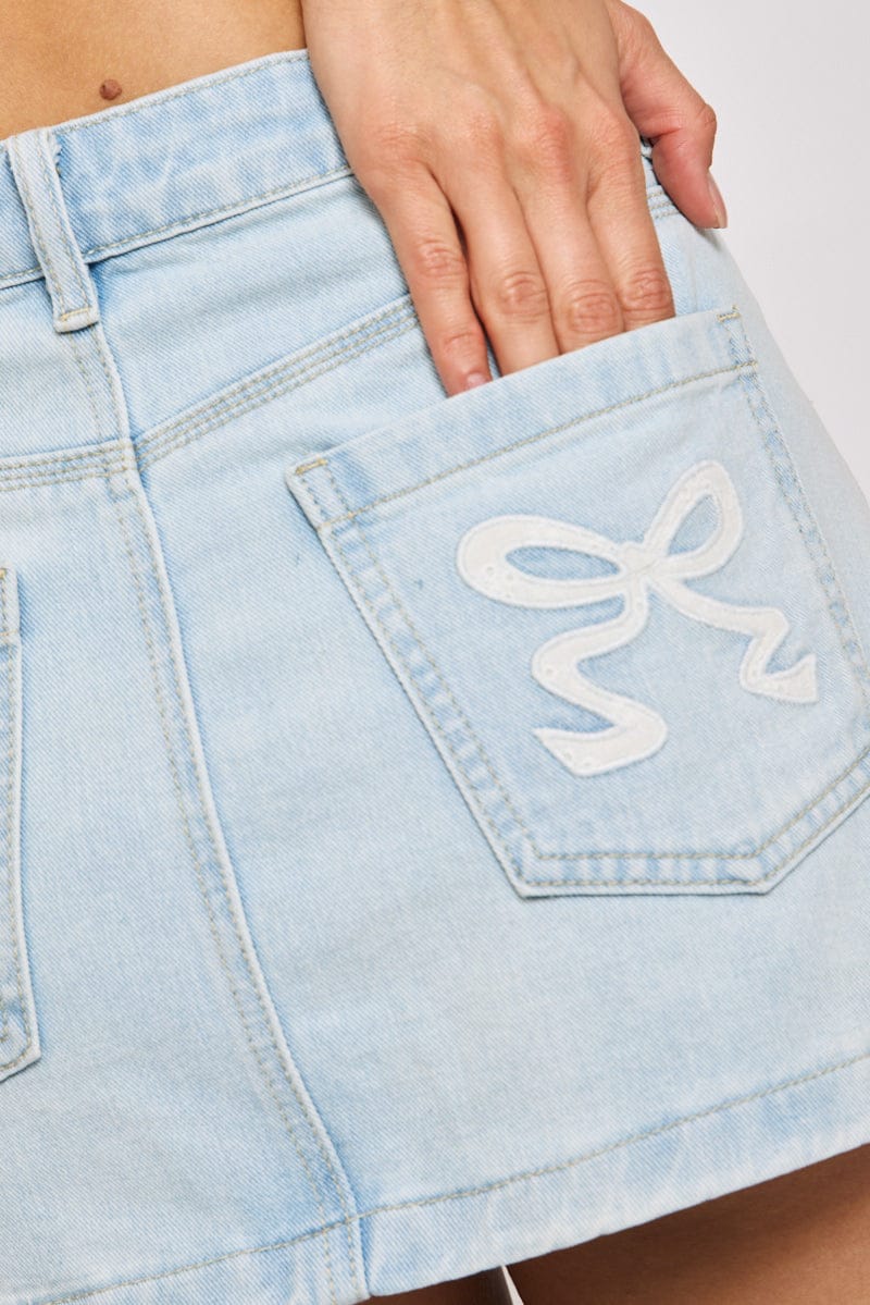 Denim Mini Skirt Mid Rise Regular Fit Eyelet