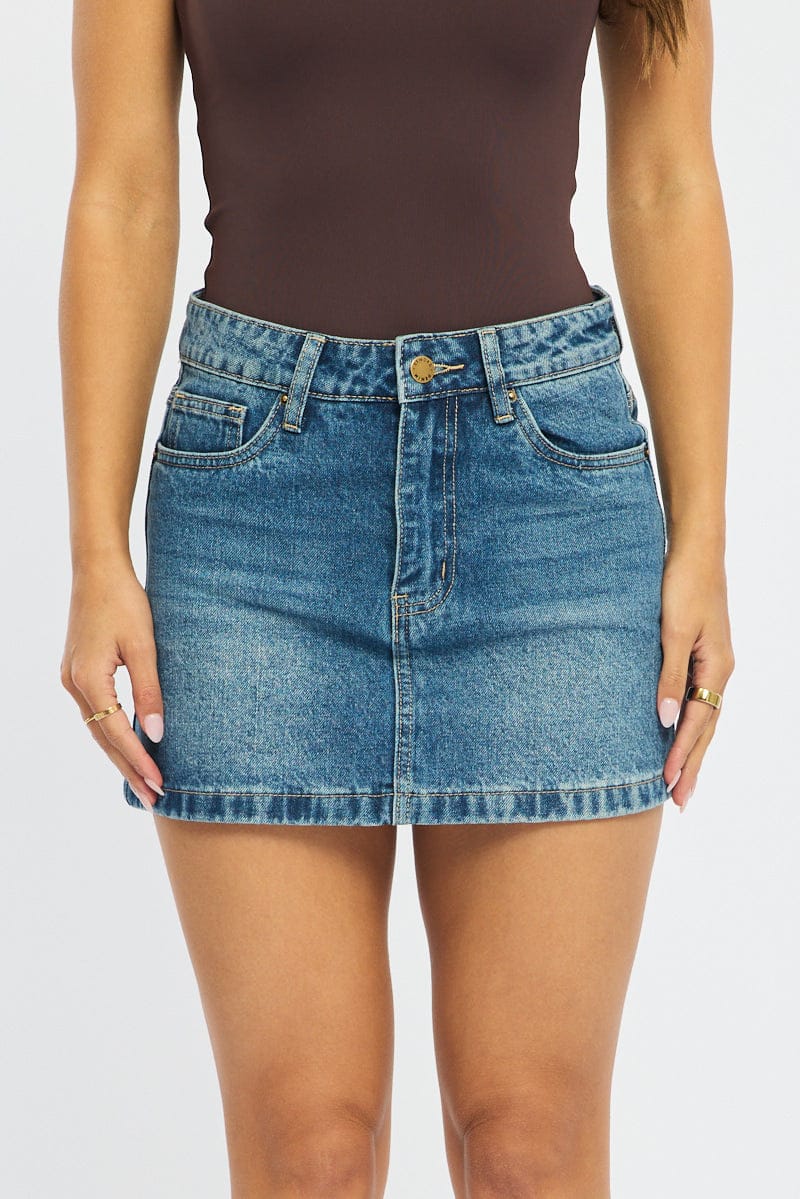 Denim Mini Skirt Mid Rise Regular Fit