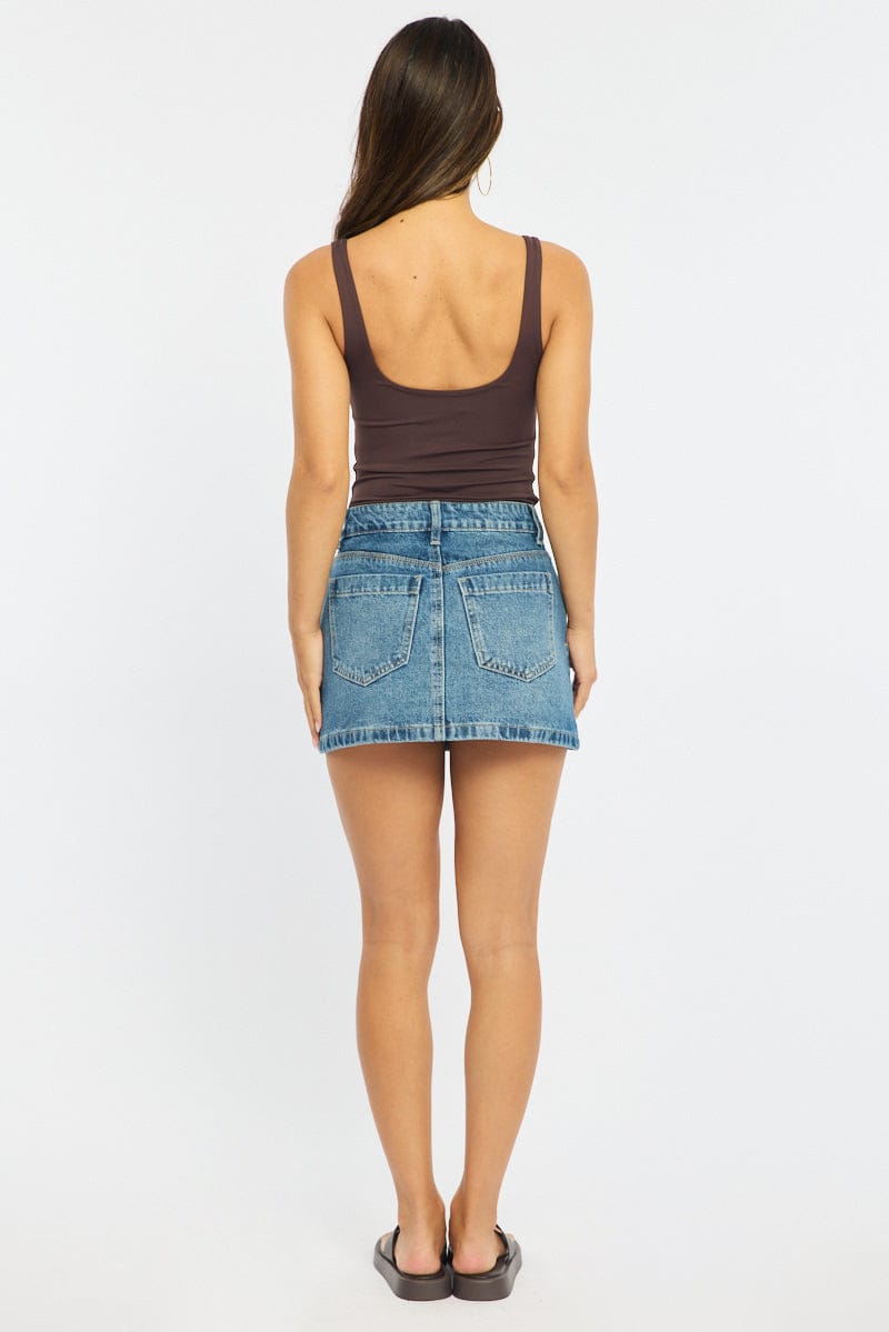 Denim Mini Skirt Mid Rise Regular Fit