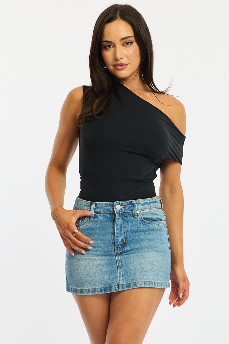 Denim Mini Skirt Mid Rise Regular Fit