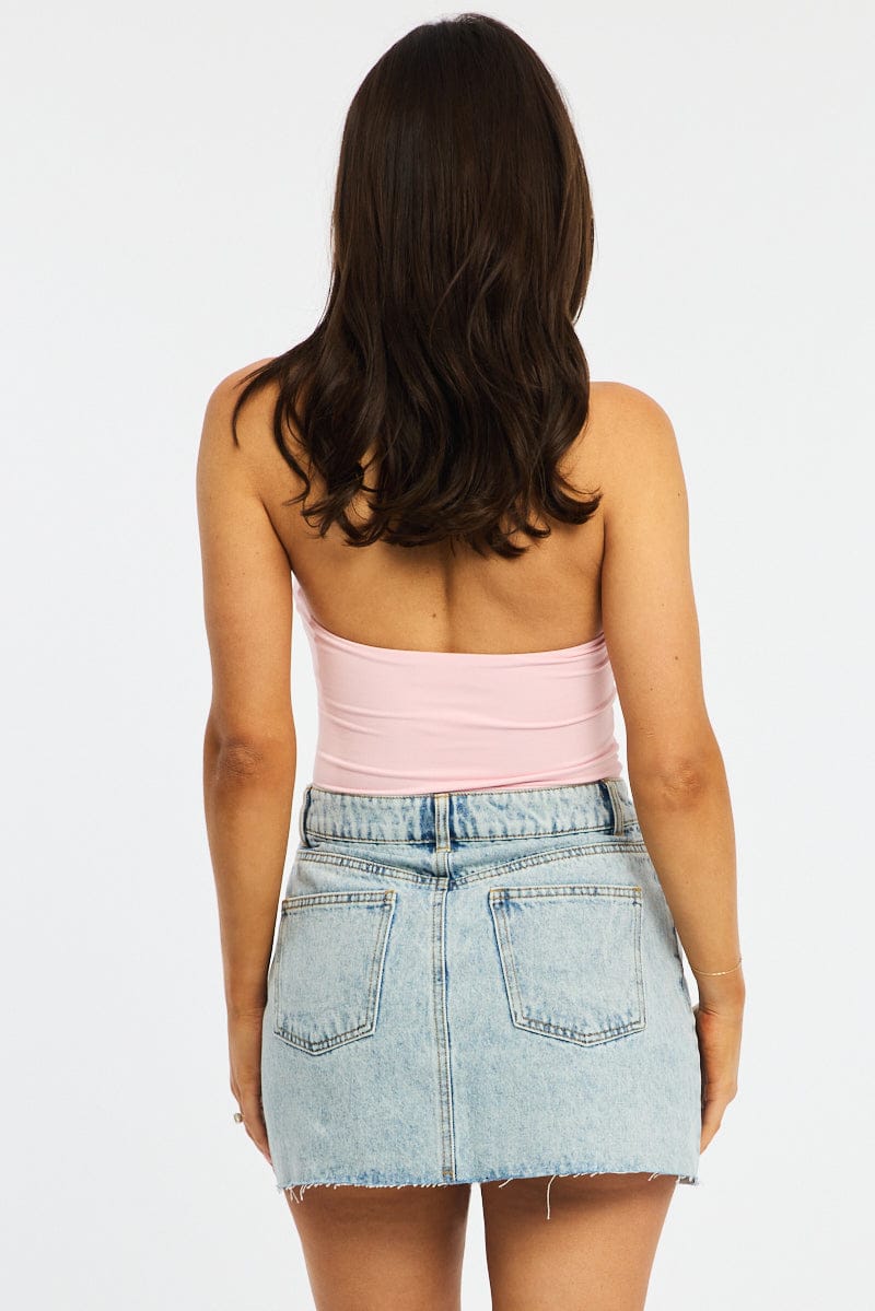 Denim Mini Skirt Mid Rise Raw Edge
