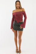 Black Mini Skirt Mid Rise Regular Fit Coated