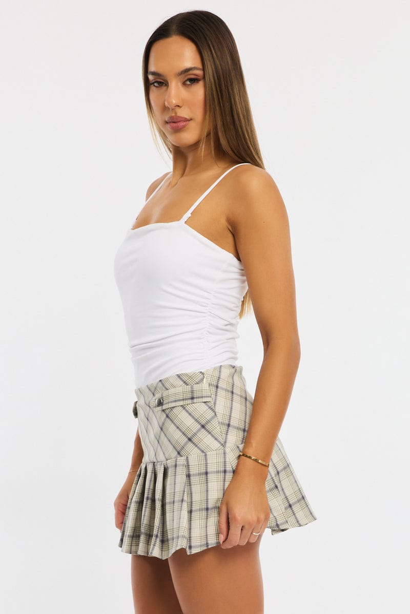 Brown Check Mini Skort Skirt Knife Pleat Buckle