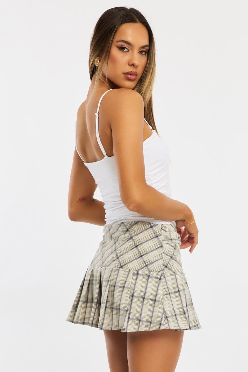 Brown Check Mini Skort Skirt Knife Pleat Buckle