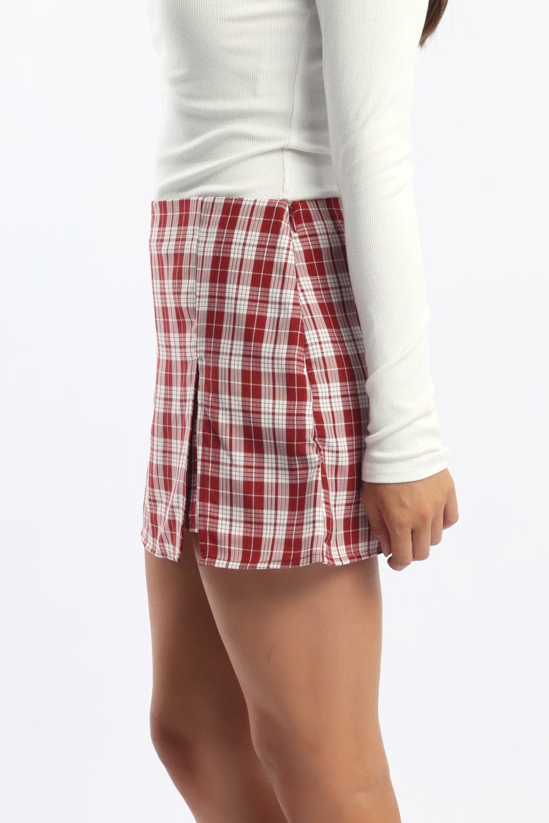 Red Check Mini Skort Skirt Mid Rise Tailored