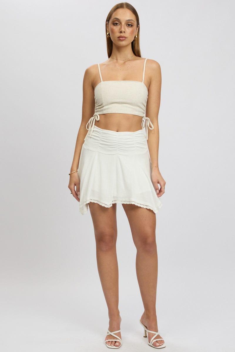 White Scarf Hem Skirt High Rise Mini Lined