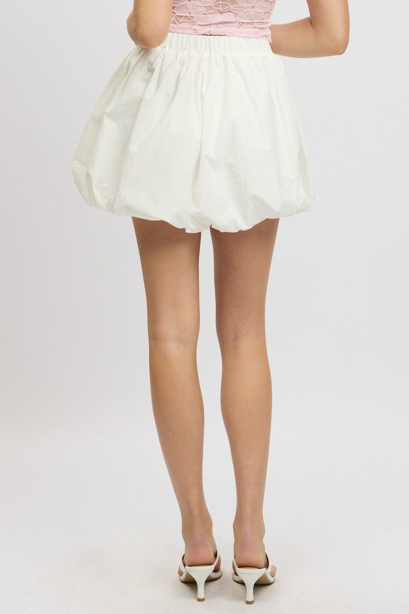 White Bubble Skirt High Waisted Mini Lined Balloon