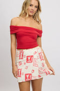 White Abstract Wrap Skirt High Rise Mini Linen