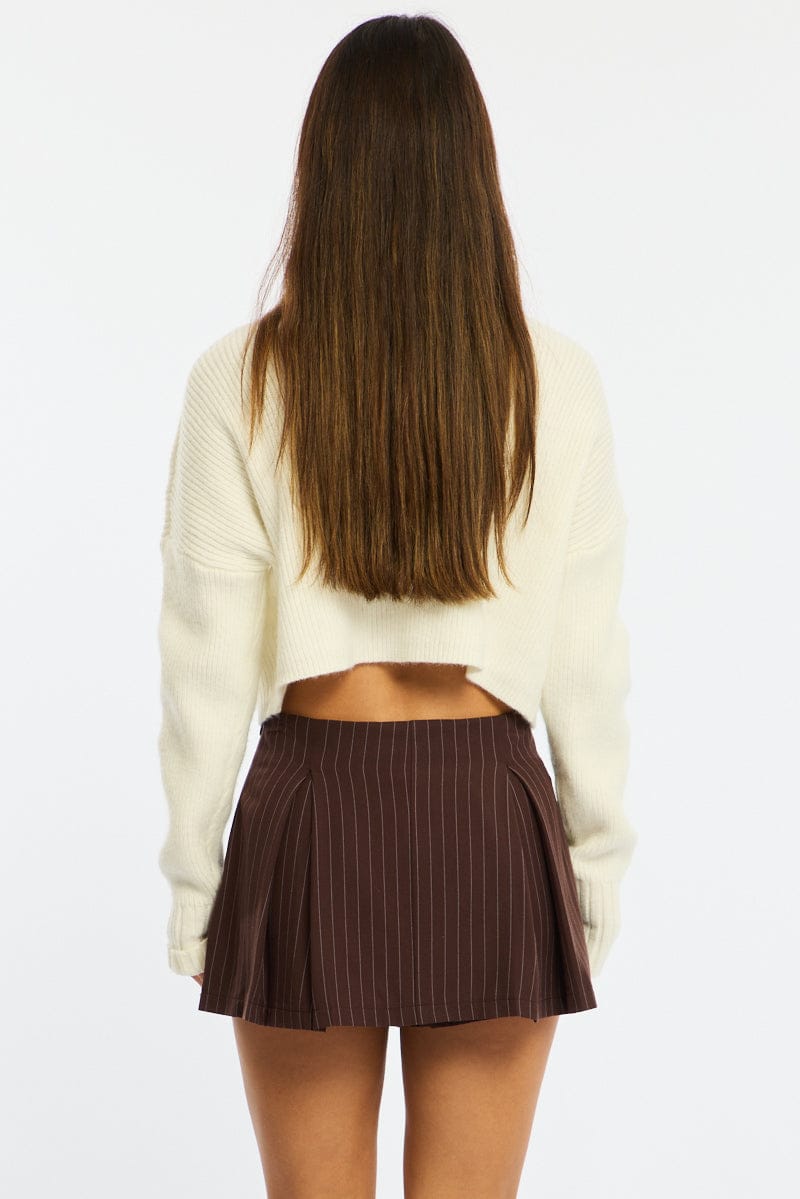Brown Stripe Mini Skort Skirt High Waisted Lined