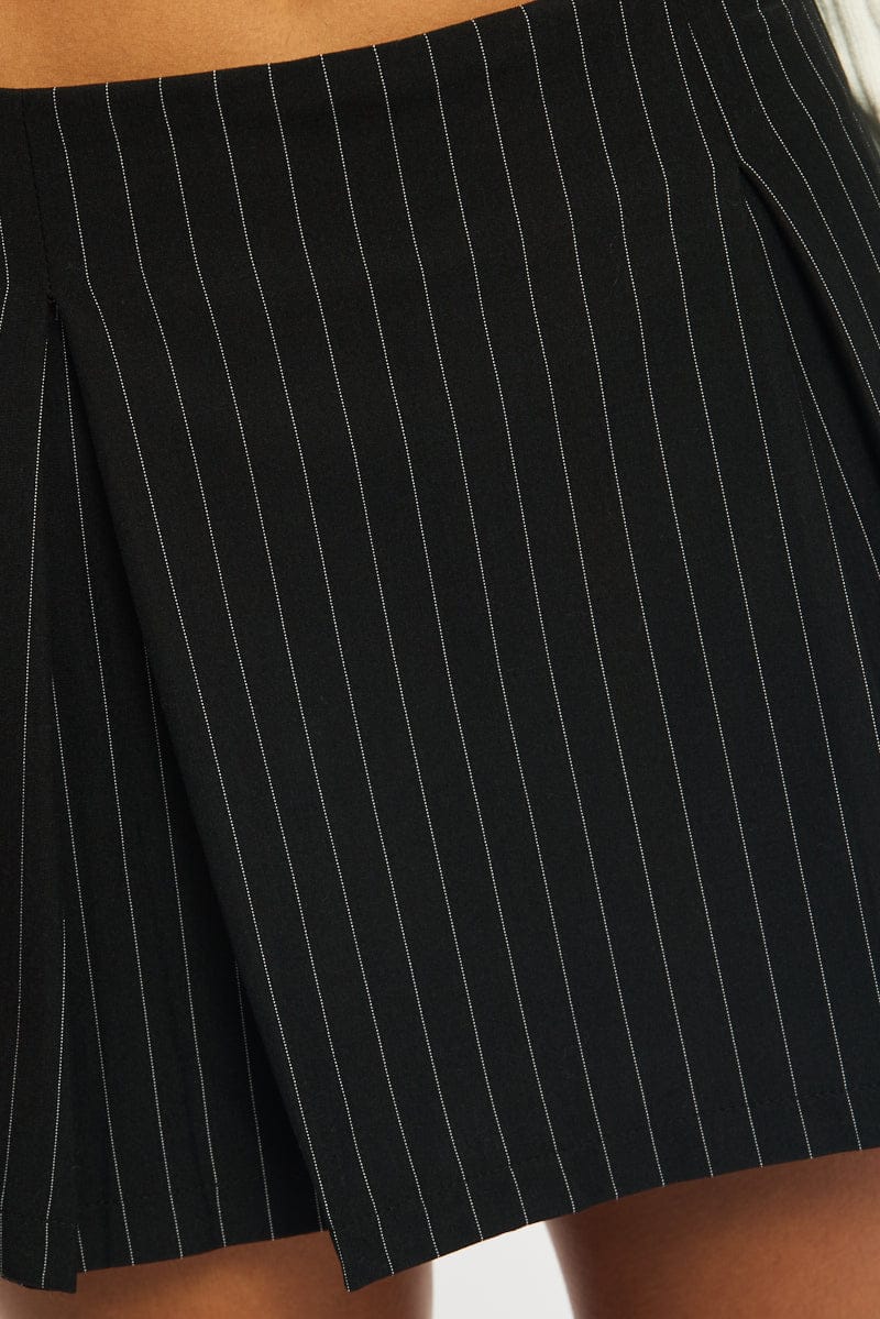 Black Stripe Mini Skort Skirt High Waisted Lined