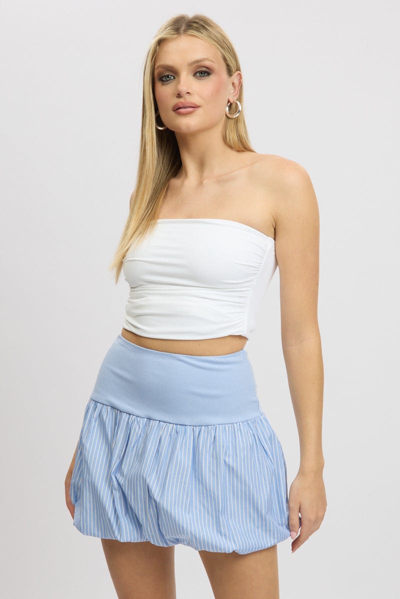 Blue Stripe Bubble Skirt High Rise Rib Waist