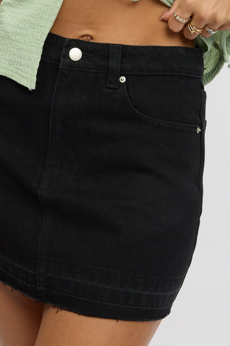 Black Mini Skirt Mid Rise Let Down Hem