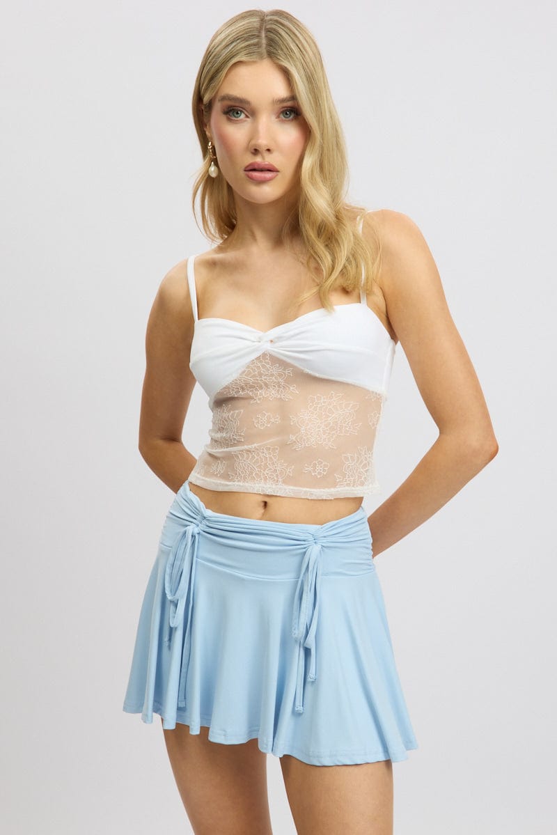 Blue Skater Skirt Mid Rise Ruched Supersoft Mini